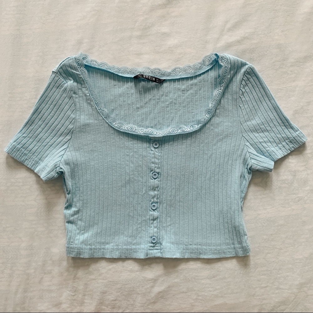 SHEIN lace button up top!